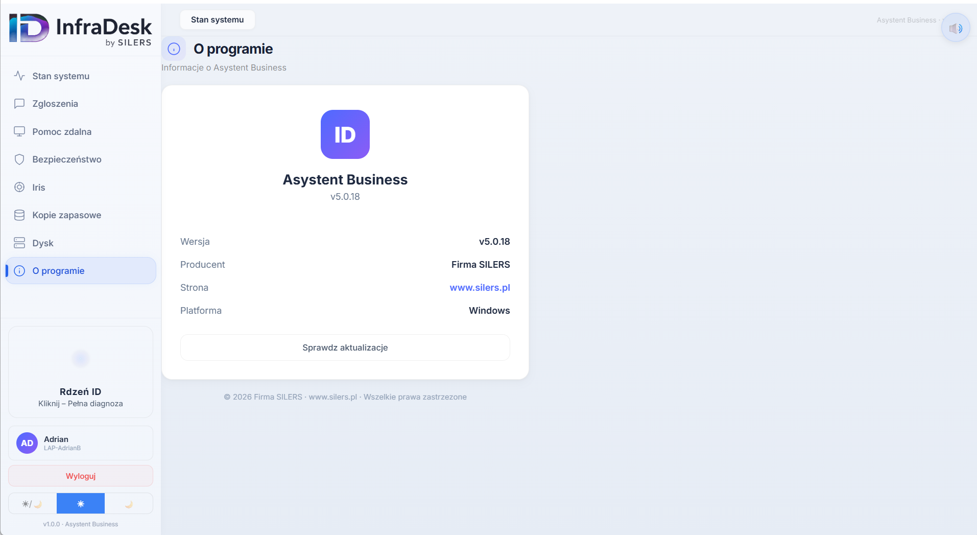 Informacje o aplikacji InfraDesk