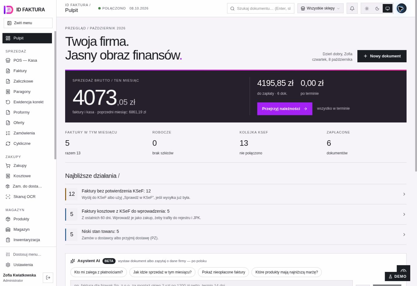 Ekran ID Faktury z przykładowymi danymi