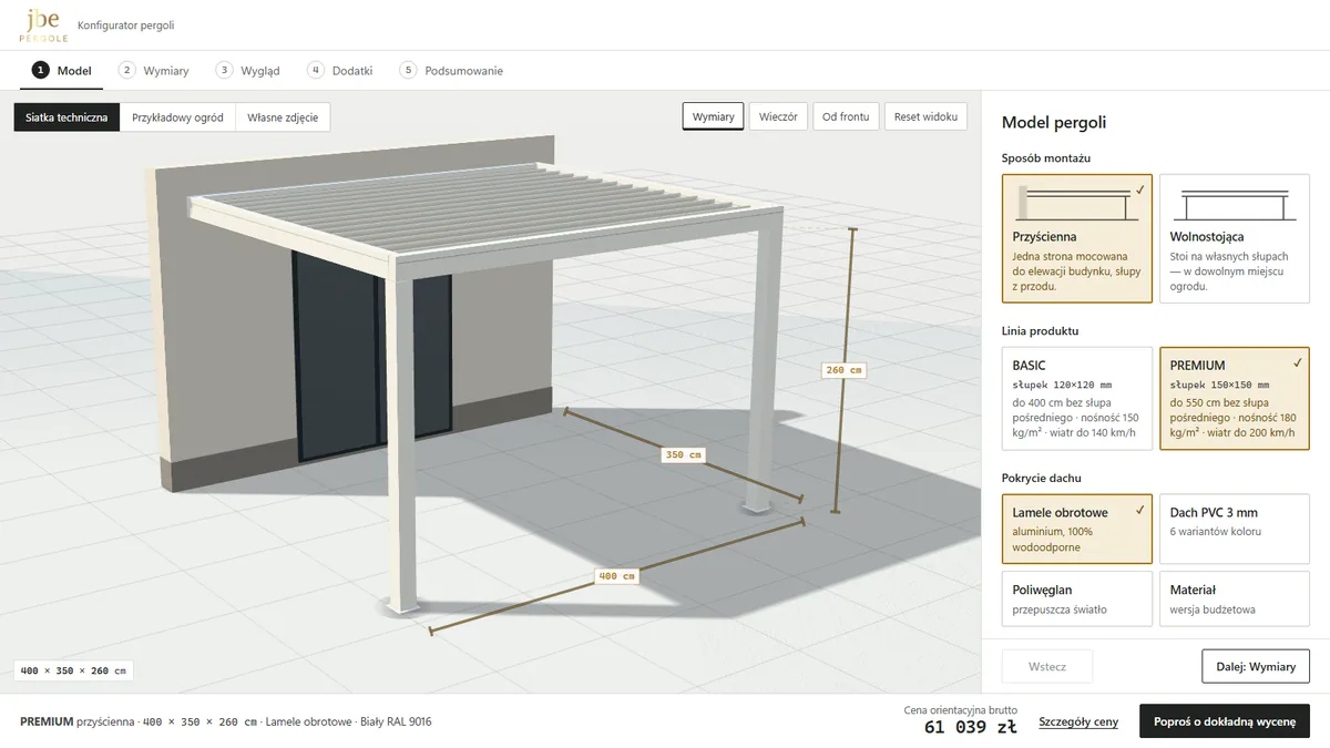 Konfigurator 3D JBE Pergole