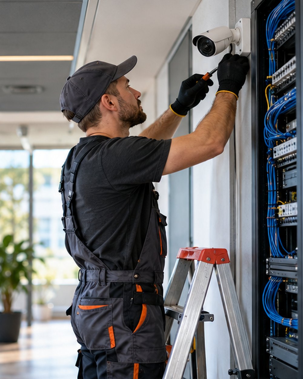 Montaż instalacji teletechnicznej — kamera monitoringu i okablowanie sieciowe