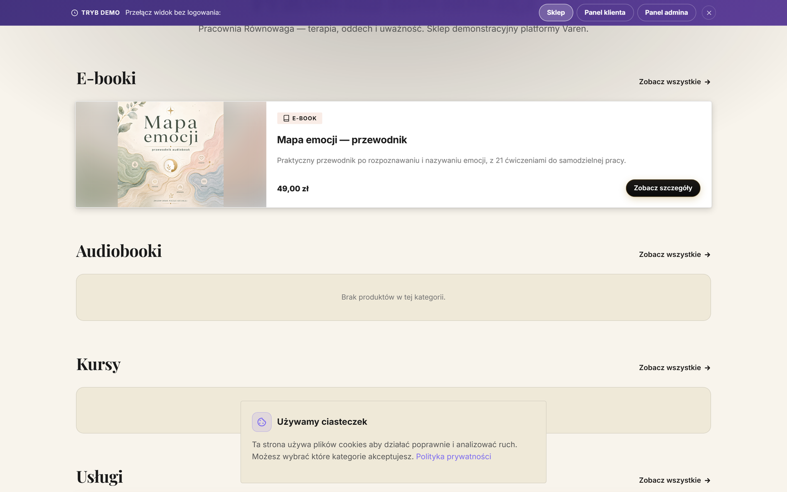 Sklep praktyka na platformie VAREN: e-booki, audiobooki i kursy pod własną domeną